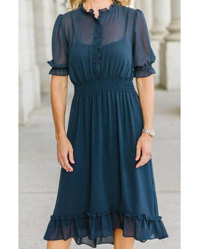 Kensie Clementine Ruffled Dress In Navy - Blue