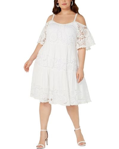Signature By Robbie Bee Plus Lace Knee Midi Dress - White