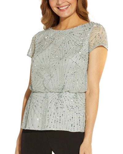 Adrianna Papell Mesh Embellished Blouse - Gray
