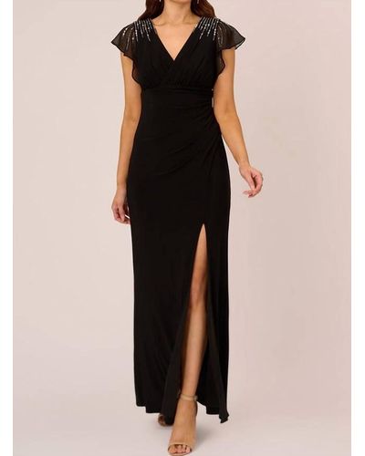 Adrianna Papell Flutter Sleeve Mermaid Gown - Black