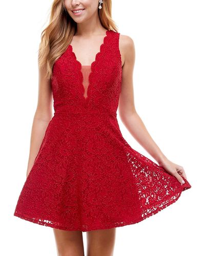 City Studios Juniors Lace Glitter Cocktail And Party Dress - Red