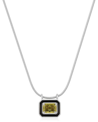 Luv Aj Bezel Pendant Necklace- Black- Silver - Metallic