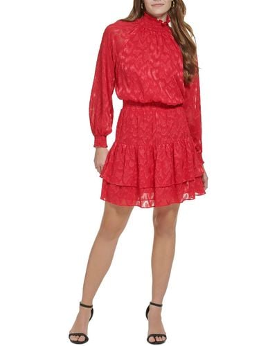 Calvin Klein Mock Neck Short Mini Dress - Red