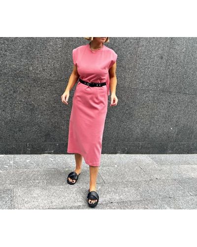 Hache Conservative Dress In Pink - Gray