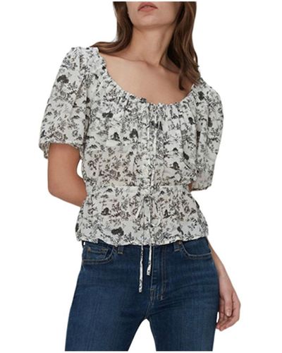 7 For All Mankind Open Back Print Peasant Top - Blue