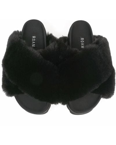 Roam Cloud Faux Fur Slippers - Black
