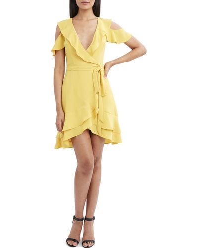 BCBGMAXAZRIA Tiered Faux Wrap Mini Dress - Yellow