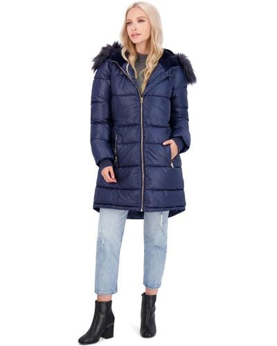 Jessica Simpson Faux Fur Warm Puffer Coat - Blue