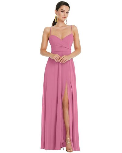 Lovely Adjustable Strap Wrap Bodice Maxi Dress With Front Slit - Pink