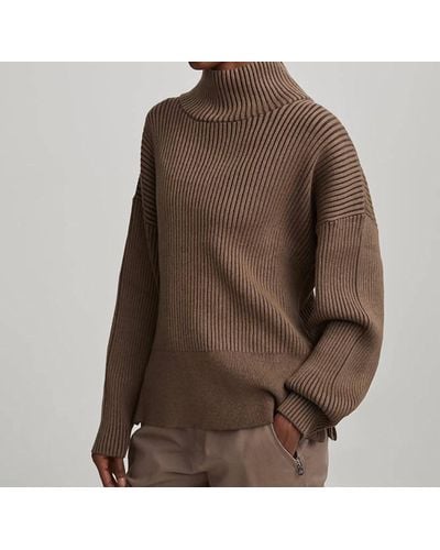 Varley Mayfair Mock Neck Knit Sweater - Brown