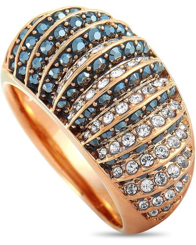 Swarovski Luxury 18k Rose Gold-plated Stainless Steel Black And Clear Crystal Ring - Metallic