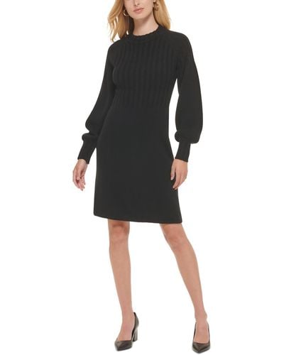 Calvin Klein Petites Ribbed Midi Sweaterdress - Black