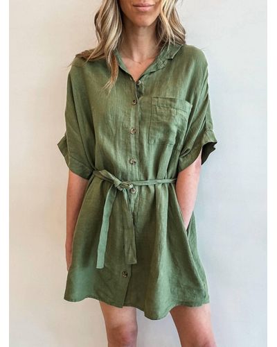 Velvet By Graham & Spencer Stevie Linen Shirt Dress - Green