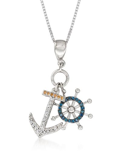 Ross-Simons Multicolored Diamond Anchor And Wheel Necklace - Metallic