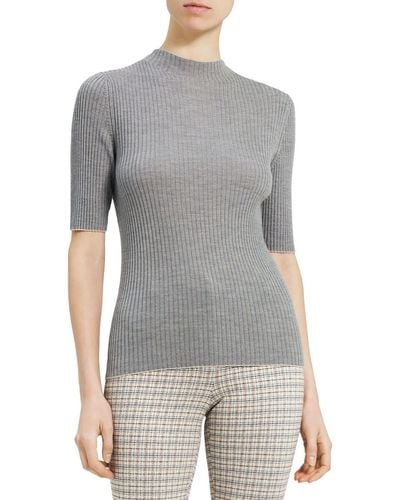 Theory Petites Wool Mock Turtleneck Pullover Top - Gray