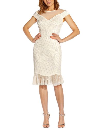 Adrianna Papell Beaded Knee Length Cocktail And Party Dress - Natural