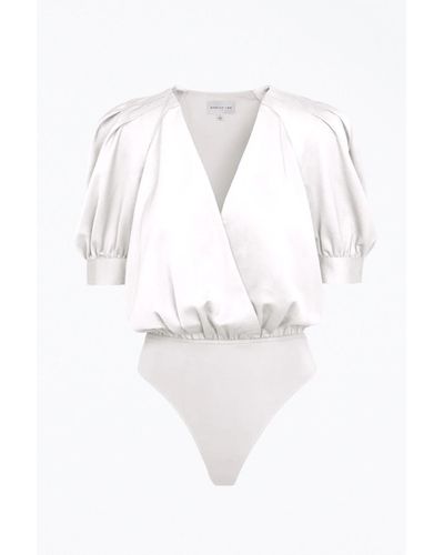 Adelyn Rae Mae Wrap-effect Sateen Bodysuit - White