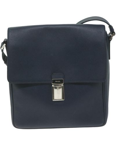 Prada Saffiano Leather Shoulder Bag (pre-owned) - Blue