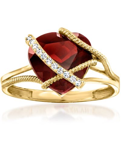 Ross-Simons Garnet Heart Ring With Diamond Accents - Brown