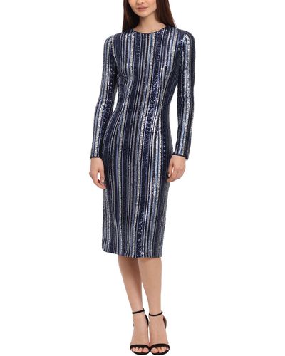 Maggy London Sequin Striped Cocktail And Party Dress - Blue