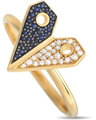 Non-Branded Lb Exclusive 14k Yellow 0.08ct Diamond And Sapphire Heart Ring Rc4-12002ysa - Metallic