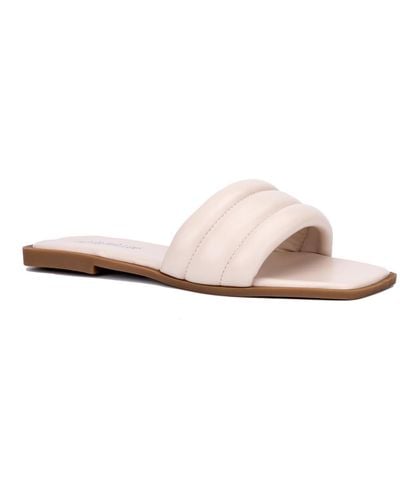 Olivia Miller Indigo Faux Leather Slip-on Slide Sandals - White