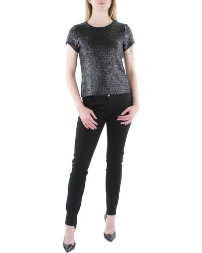 Splendid Sequined Short Sleeve Blouse - Black