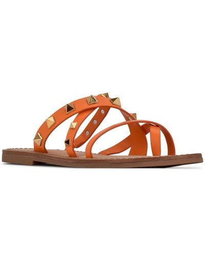 Nine West Cerri Faux Leather Studded Slide Sandals - Orange