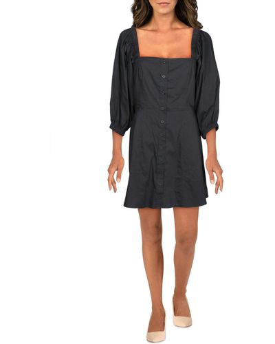 Danielle Bernstein Puff Sleeve Button Mini Dress - Black