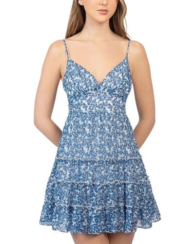 B Darlin Juniors Floral Print Short Mini Dress - Blue