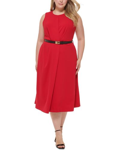 Calvin Klein Plus Sleeveless A-line Midi Dress - Red
