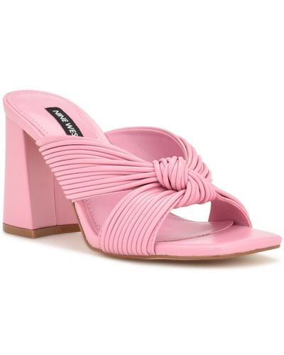 Nine West Faux Leather Knot-front Slide Sandals - Pink