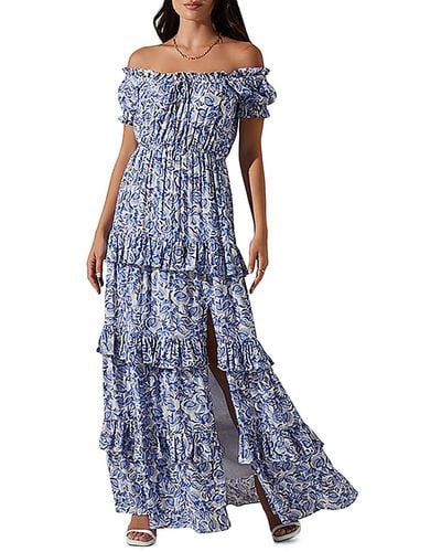 Astr Viona Tiered Long Maxi Dress - Blue