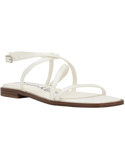 Calvin Klein Millia Faux Leather Ankle Strap Strappy Sandals - White