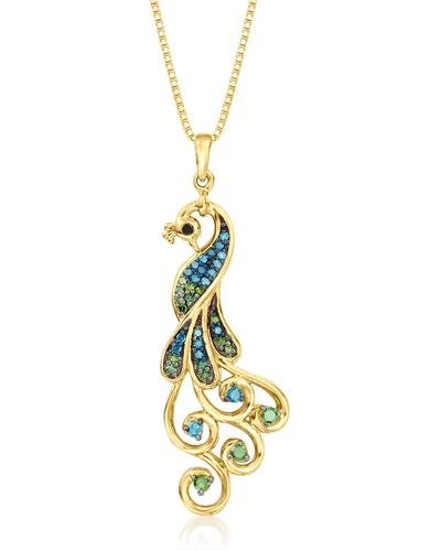 Ross-Simons Multicolored Diamond Peacock Pendant Necklace - Metallic