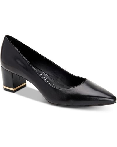 Calvin Klein Nita Leather Slip On Pointed Toe Heels - Black