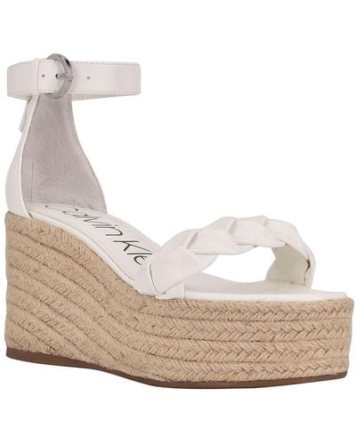 Calvin Klein Thea Faux Leather Sandal Wedge Heels - Natural
