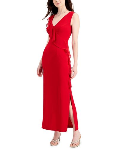 Connected Apparel Ruffled Long Maxi Dress - Red
