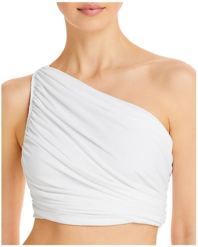 Norma Kamali Diana Ruched One Shoulder Bikini Swim Top - White