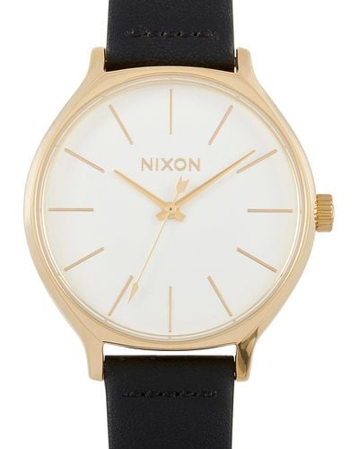 Nixon Clique Black Leather Gold Stainless Steel White Dial 38 Mm Watch A1250-1964-00 - Metallic