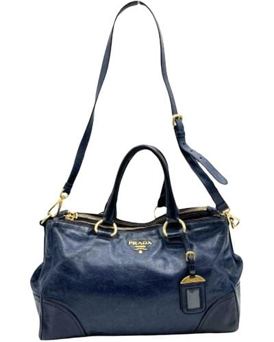 Prada Vitello Leather Tote Bag (pre-owned) - Blue