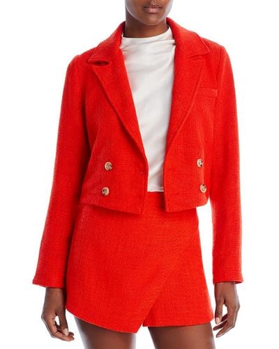 Aqua Tweed Cropped Double-breasted Blazer - Red