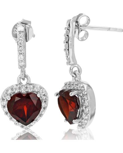 Vir Jewels 0.95 Cttw Garnet Dangle Earrings .925 Sterling Silver With Rhodium 6 Mm Heart - Red