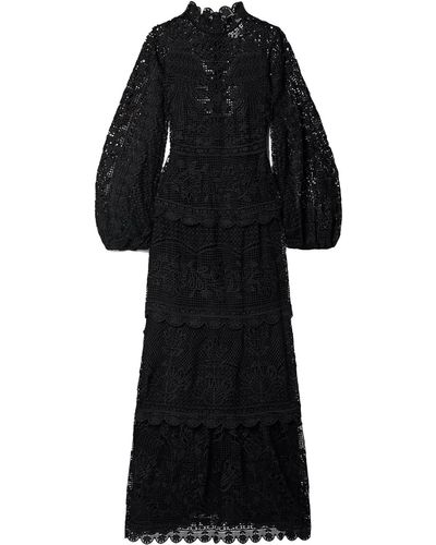 FARM Rio Guipure Long Sleeve Maxi Dress - Black