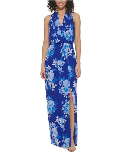Jessica Howard Chiffon Floral Print Maxi Dress - Blue