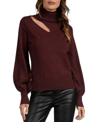 Elan Metallic Cut-out Pullover Sweater - Red