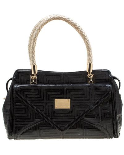 Versace Quilted Patent Leather Satchel - Black