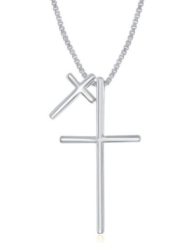 Simona Sterling Double Cross Necklace - Rose Gold Plated - Metallic