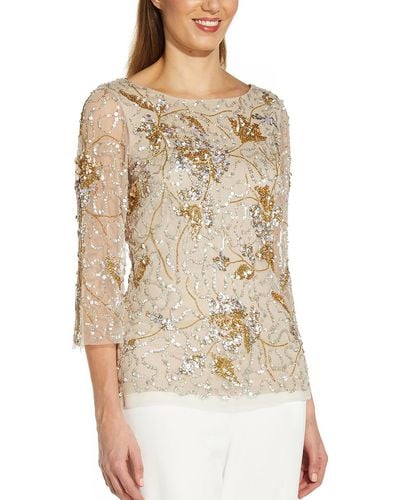 Adrianna Papell Illusion V Back Blouse - Natural