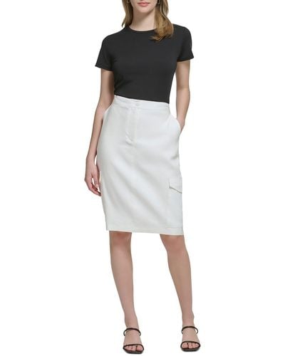 Calvin Klein Linen Knee Length Midi Skirt - Black